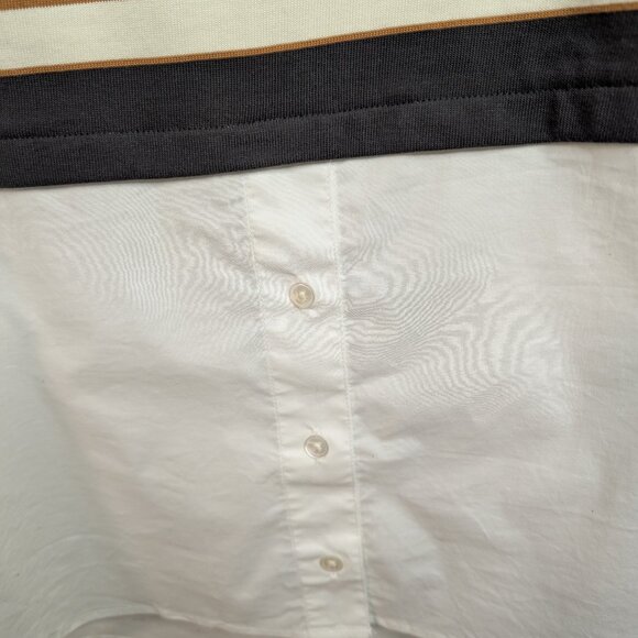 Veronica Beard Bertie Layered Top L - Charcoal/Tan/White Stripes, Gold Buttons - Picture 8 of 12